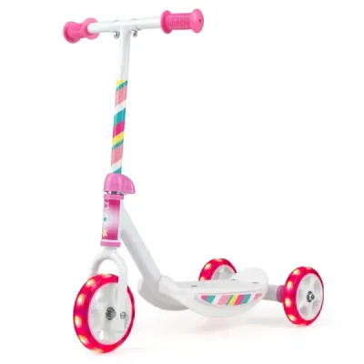 Dreirad Kinderroller mit Led-rädern Tretroller & Rutschfester Trittfläche 20 kg Belastbar Rosa