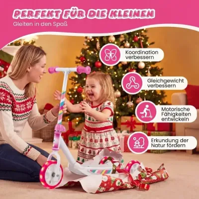 Dreirad Kinderroller mit Led-rädern Tretroller & Rutschfester Trittfläche 20 kg Belastbar Rosa