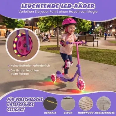 Roller Kinder Dreirad Kinderroller mit Leuchtenden LED-Rädern für Kinder ab 2 Jahren Lila