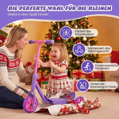 Roller Kinder Dreirad Kinderroller mit Leuchtenden LED-Rädern für Kinder ab 2 Jahren Lila