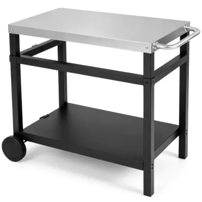 Grillwagen Grilltisch mit Arbeitsplatte aus Edelstahl & Ablage 90 x 59 x 81 cm Schwarz + Silber