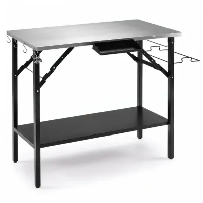 Klappbarer Campingtisch mit 1 Edelstahl Arbeitsplatte Tragbarer Grilltisch mit Gewürzregal