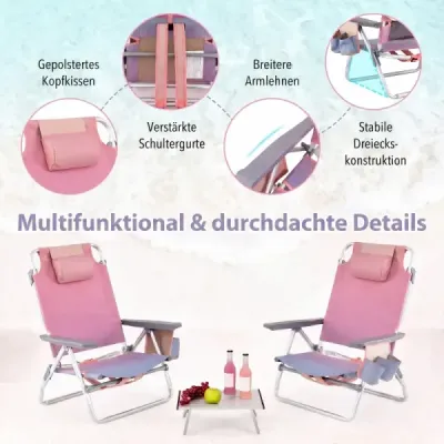3 bucăţi. Scaun de plajă & masă Setați șezlonguri în aer liber cu masa de camping retractabil Rosa