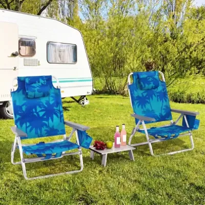 2 scaune de plaja cu masa Scaune de camping pliabile cu palmier de cocos backrest reglabil