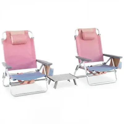 2nd set scaune de plaja cu masa Scaune de camping pliabile cu spate reglabil