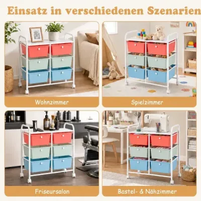 Rollwagen Rollcontainer mit 6 Schubladen aus Kunststoff & 2 Griffen 63,5 x 38 x 66 cm Bunt