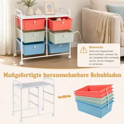 Rollwagen Rollcontainer mit 6 Schubladen aus Kunststoff & 2 Griffen 63,5 x 38 x 66 cm Bunt