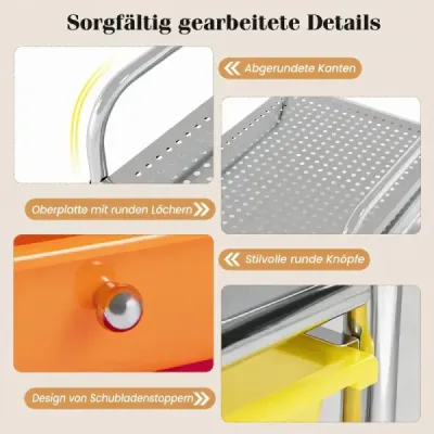 Rollwagen mit 6 Stapelbaren Schubladen & Leichtgängigen Schienen Rollcontainer Regenbogen Bunt