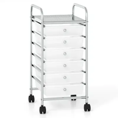 Rollwagen mit 6 Stapelbaren Schubladen & Leichtgängigen Schienen Rollcontainer Weiß