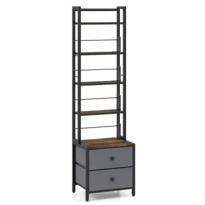 Bücherregal mit Metallrahmen 5 Regalen & 2 Stoffschubladen 40 x 30 x 144 cm Rustikalbraun