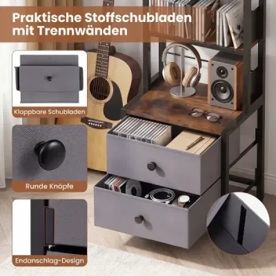 Bücherregal mit Metallrahmen 5 Regalen & 2 Stoffschubladen 40 x 30 x 144 cm Rustikalbraun