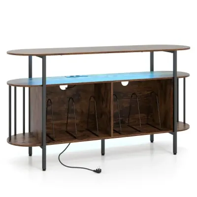 Plattenspieler-Ständer mit Ladestation & Farbigen LED-Leuchten 140 x 40 x 76 cm Rustikalbraun