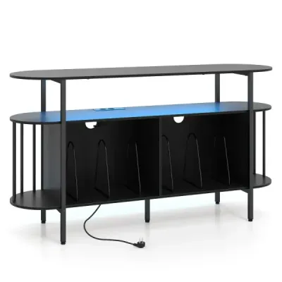 Plattenspieler-Ständer mit Ladestation & Farbigen LED-Leuchten 140 x 40 x 76 cm Schwarz