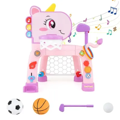 4 in 1 Basketballkorb mit Musik & Licht für Kinder ab 12 Monaten 62 - 70 cm Höhenverstellbar Rosa
