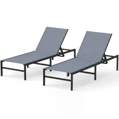 2er Set Sonnenliegestuhl für Außenbereich Anpassbarer Liegestuhl 64 x 198 x 67 - 103 cm Grau