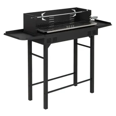 Carcoal Grill Outdoor Portable Camping Grill cu termometru metalic negru integrat