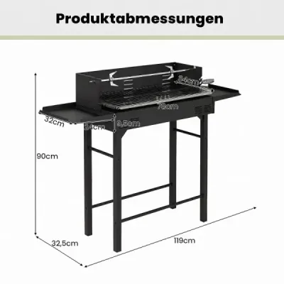 Vagoane de gratar cu gratar de inaltime-adjustabil 73 x 34 cm 2 raft & rotitor