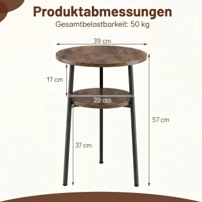 Set de 2 masuta de cafea Round Ø39 cm masa laterala cu 2 nivele Masa din camera de zi cu cadru din otel maro