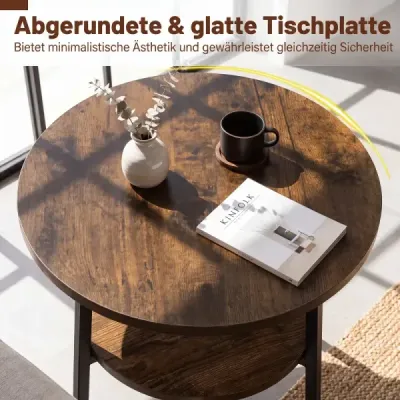 Set de 2 masuta de cafea Round Ø39 cm masa laterala cu 2 nivele Masa din camera de zi cu cadru din otel maro