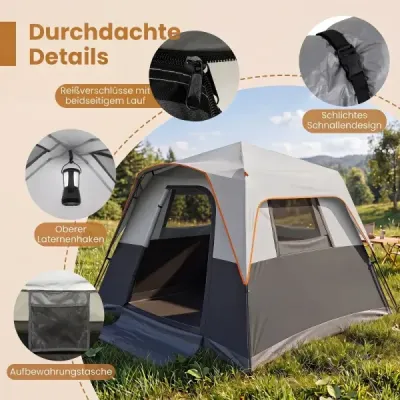Cort de camping portabil pentru 6 persoane cu protecție solară cort impermeabil pop-up cu sac de transport gri