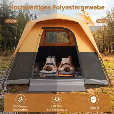 Cort de camping portabil pentru 6 persoane cu protecție solară cort impermeabil pop-up cu sac de transport Orange
