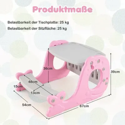 4 in 1 Kinder Staffelei in Walform mit Bank & Doppelseitiger Tischplatte & Whiteboard Rosa