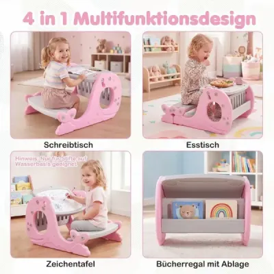 4 in 1 Kinder Staffelei in Walform mit Bank & Doppelseitiger Tischplatte & Whiteboard Rosa