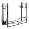 Kaminholzregal Metall mit Vierteiligem Kaminbesteck &amp; Haken 85 x 33 x 77 cm Schwarz