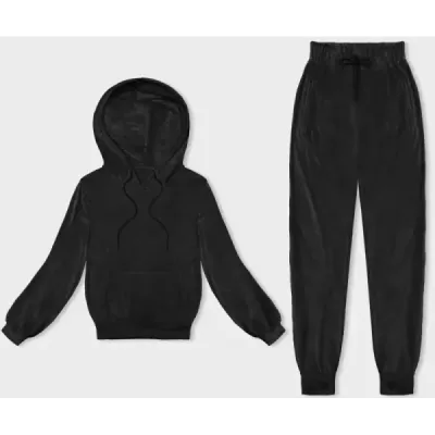 Pantaloni de trening pentru femei cu glugă neagră (8C1175-3)
