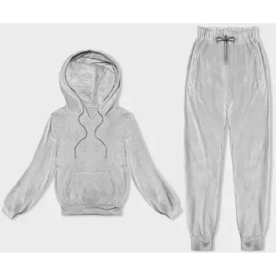 Pantaloni de trening pentru femei cu glugă gri luminos (8C1175-2)