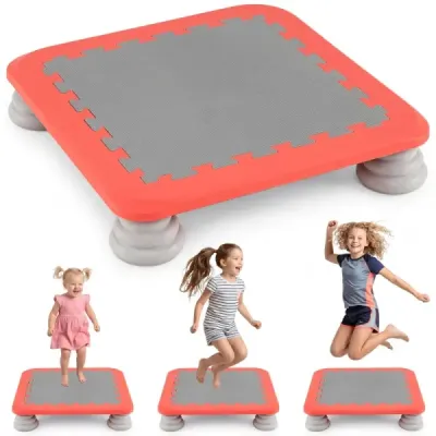 Mini-Trampolin für Kinder 65 cm Großes Trampolin-Sprungbrett mit Rutschfester EVA-Oberfläche Rot