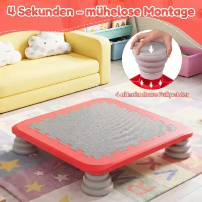 Mini-Trampolin für Kinder 65 cm Großes Trampolin-Sprungbrett mit Rutschfester EVA-Oberfläche Rot
