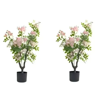 Set de copac Impatiens artificial 90 cm plante artificiale în oală cu 210 flori de mătase și 55 frunze roz