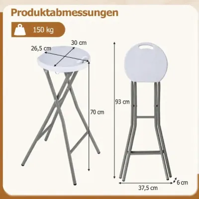 2er Set Klappbarer Barhocker mit HDPE Sitzfläche & Integriertem Tragegriff bis 150 kg Belastbar Weiß