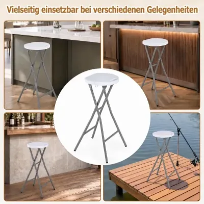 2er Set Klappbarer Barhocker mit HDPE Sitzfläche & Integriertem Tragegriff bis 150 kg Belastbar Weiß