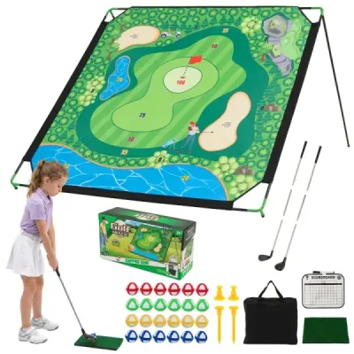 Golf Chipping Spiel Verstellbare Chipping-Matte mit Metallständer & 24 Bällen 181 x 255 x 125 cm