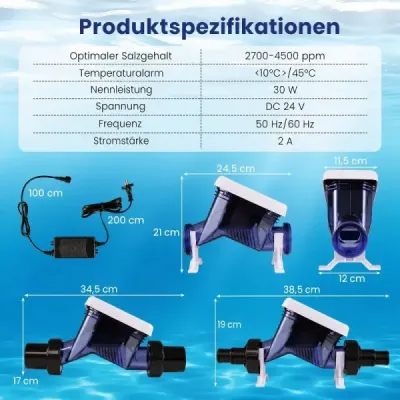 Pool Salzchlorator mit Salzwasserelektrolyse Timer & Selbstreinigung Elektrolysegerät für Schwimmbäder