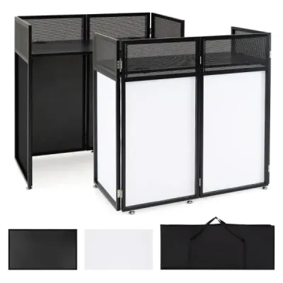 Faltbarer DJ Tisch mit Belüfteter Metallgitter Tragetasche & Schwarzen Vorhängen 108 x 53 x 112 cm