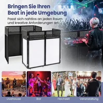 Faltbarer DJ Tisch mit Belüfteter Metallgitter Tragetasche & Schwarzen Vorhängen 108 x 53 x 112 cm