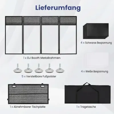 Faltbarer DJ Tisch mit Belüfteter Metallgitter Tragetasche & Schwarzen Vorhängen 108 x 53 x 112 cm