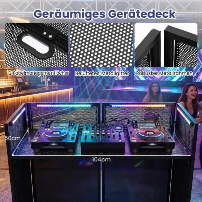 Faltbarer DJ Tisch mit Belüfteter Metallgitter Tragetasche & Schwarzen Vorhängen 108 x 53 x 112 cm