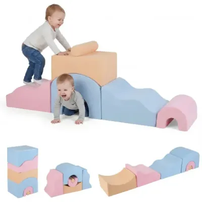 6er Schaumstoffbausteine Set mit Hautfreundlichem Bezug & Abgerundeten Kanten für Kinder