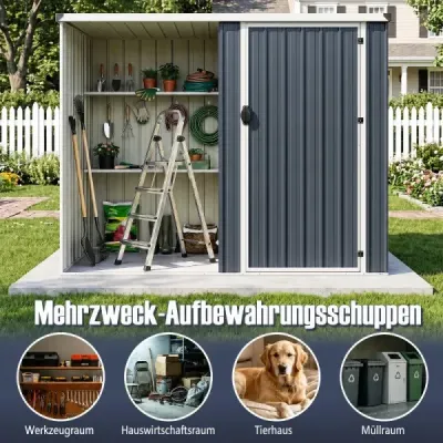 Gartenschuppen aus Metall Geräteschuppen mit Abschließbarer Tür 232 x 126 x 161 cm Grau