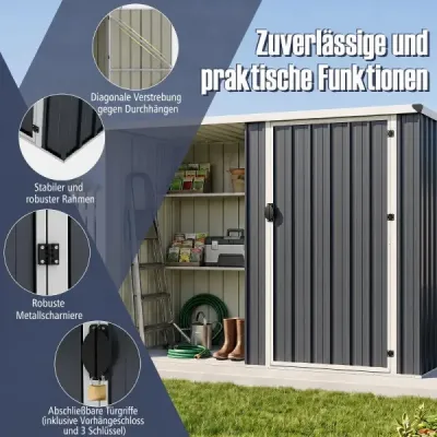 Gartenschuppen aus Metall Geräteschuppen mit Abschließbarer Tür 232 x 126 x 161 cm Grau