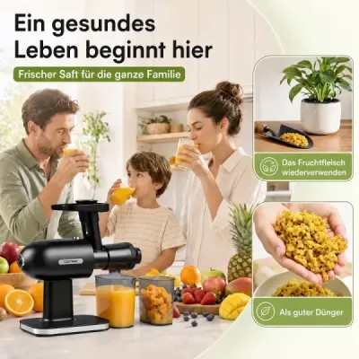 Slow Juicer Entsafter für Obst und Gemüse 95 % Saftausbeute Kaltpressentsafter mit Rückwärtsfunktion