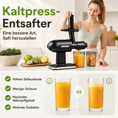 Slow Juicer Entsafter für Obst und Gemüse 95 % Saftausbeute Kaltpressentsafter mit Rückwärtsfunktion