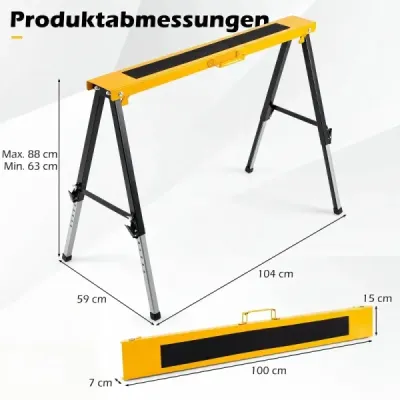 2er Set Sägeböcke Höhenverstellbar 63-88 cm in Stabiler A-Form Arbeitsbock aus Metall