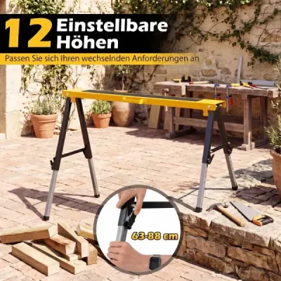 2er Set Sägeböcke Höhenverstellbar 63-88 cm in Stabiler A-Form Arbeitsbock aus Metall