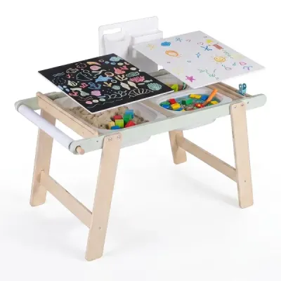 Kindertisch Sensorischer Tisch mit Doppelseitiger Tischplatte & 3 Faltbaren Aufbewahrungsboxen
