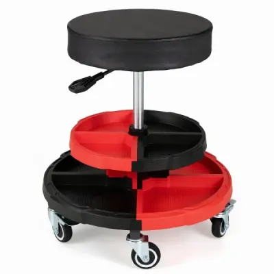 Werkstatthocker mit Rollen Werkstatt Rollsitz Höhenverstellbar 52 x 52 x 45-59 cm Rot + Schwarz